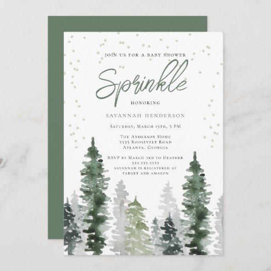 Neutral Sage Green Rustic Sprinkle Baby shower Kaart (Voorkant / Achterkant)