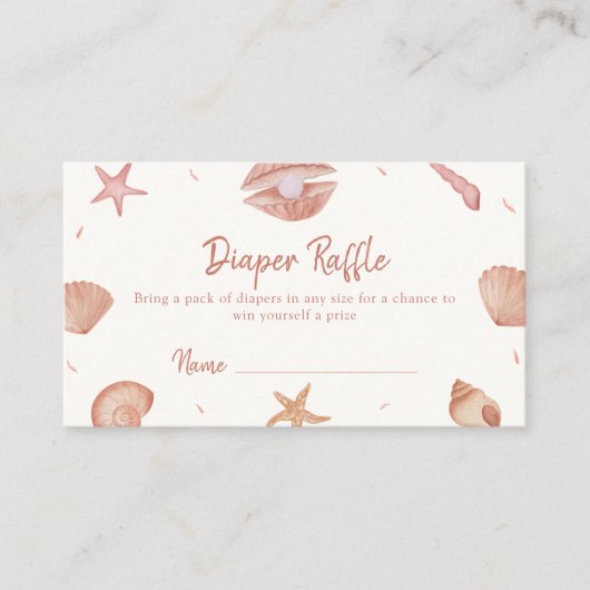 Neutral Seashell Pearl Diaper Rafle Baby shower Informatiekaartje (Voorkant)
