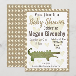 Neutral Sepia Alligator Baby shower Invitation Kaart