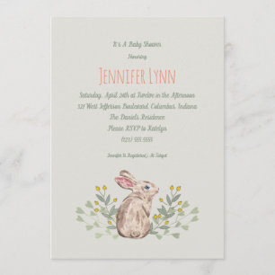 Neutral Spring Woodland Bunny Baby shower Invite Kaart