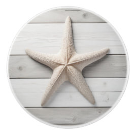 Neutral Starfish Zee Star Beige Faux Houten Lade Keramische Knop