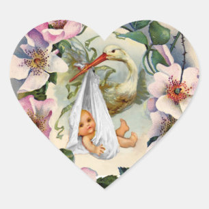 NEUTRAL STORK BABY SHOWER PINK WILD ROZEN HART STICKER