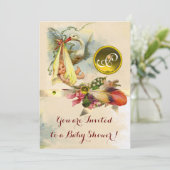 NEUTRAL STORK BABY SHOWER YELLOW GEMSTONE MONOGRAM KAART (Staand voorkant)