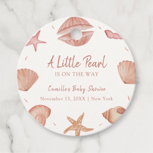 Neutral Summer Ocean Seashell Pearl Baby shower Bedankjes Labels (Voorkant)