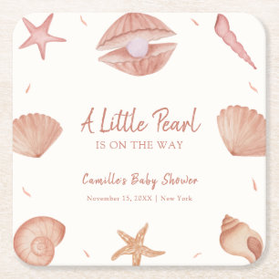 Neutral Summer Ocean Seashell Pearl Baby shower Vierkante Kartonnen Onderzetter