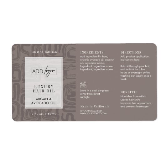 Neutral Tan Bohemian Logo 2OZ Dropper Bottle Etiket (Voorkant)