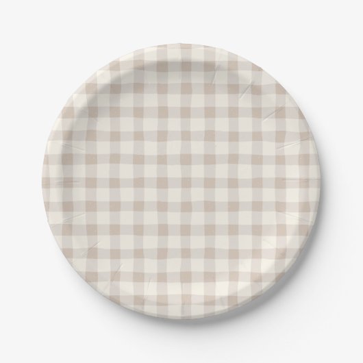 Neutral Tan Gingham Papieren Bordje (Voorkant)