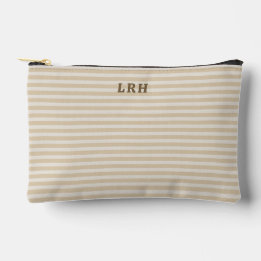 Neutral Tan Stripe Vintage Tiny Initials Monogram Etui