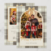 Neutral Tartan Bow Christmas Two Photo Feestdagenkaart (Voorkant / Achterkant)