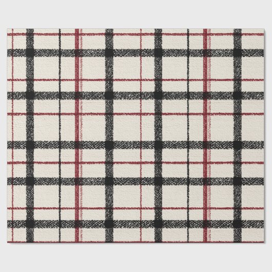 Neutral tartan white black and red cadeaupapier (Vlak)