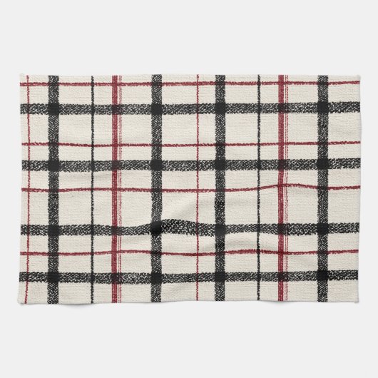 Neutral tartan white black and red theedoek (Horizontaal)