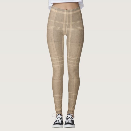 Neutral Taupe Brown Beige Classic Plaid Leggings (Voorkant)