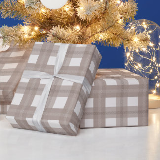 Neutral Taupe Christmas Plaid Pattern Cadeaupapier