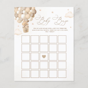Neutral Teddy Bear Baby shower Bingogame