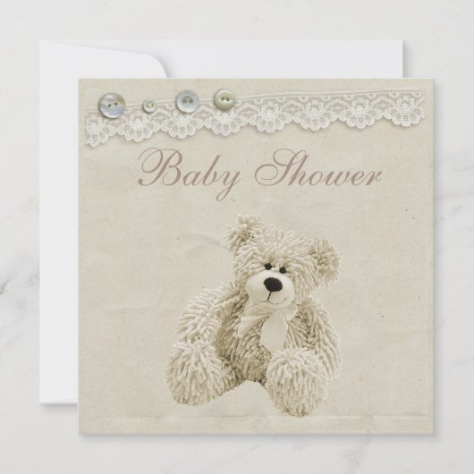 Neutral Teddy Bear  Lace Baby shower Kaart (Voorkant)