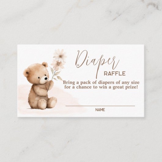 Neutral Teddy Bear Luier Raffle Kaart (Voorkant)