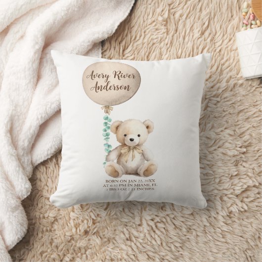 Neutral Teddy Ours Birth Stats Baby Coussin (Couverture)