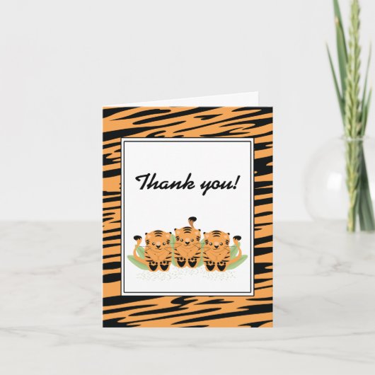 Neutral Tiger Triplets Baby shower Bedankt (Voorkant)