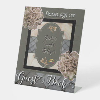 Neutral Tones Floral Guestbook Reclamebord Met Voetstuk