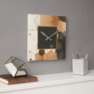 Neutral Tones Organisch Abstract monogram Vierkante Klok