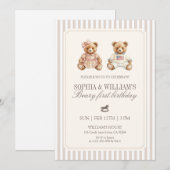 Neutral Twin Beary First Birthday Teddy Bear Kaart (Voorkant / Achterkant)