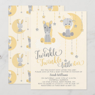 Neutral Twinkle Little Star Animals Baby shower Kaart