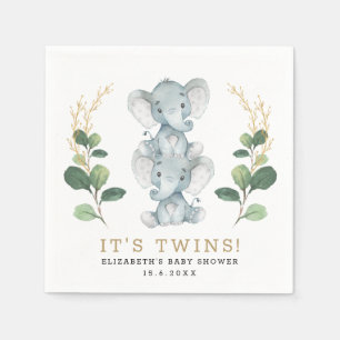 Neutral Twins Elephant Greenery Gold Baby shower Servet