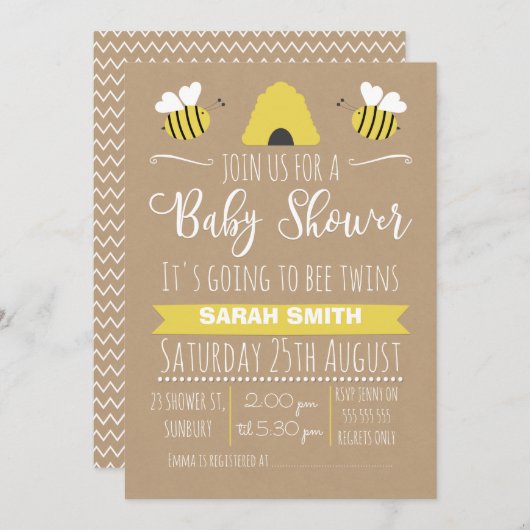 Neutral Twins - Uitnodiging voor het baby shower v (Voorkant / Achterkant)