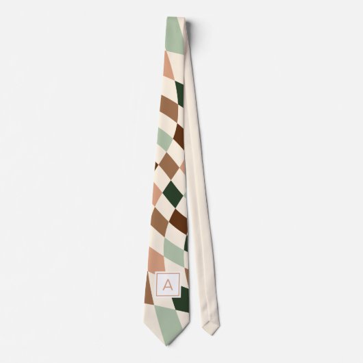 Neutral Warped Checkerboard Monogram Stropdas (Voorkant)