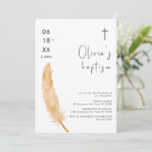 Neutral Waterverf Feather Cross Baptism Kaart (Staand voorkant)