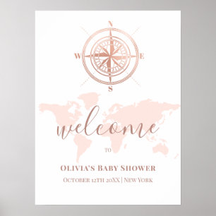 Neutral Wereldkaart Travel Baby shower Welkom Poster