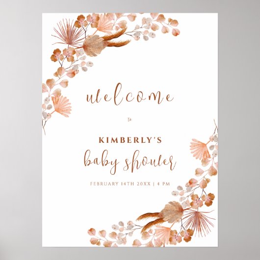 Neutral Wildflower Boho Baby shower Welkom Poster (Voorkant)