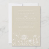 Neutral Wildflower Line Art Wedding Invitation (Devant)