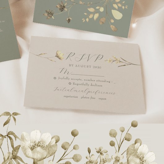 Neutral Wildflower Wedding RSVP Kaart