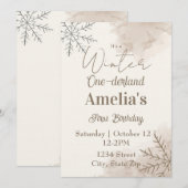 Neutral Winter First Birthday Invitation – Minimal (Devant / Derrière)