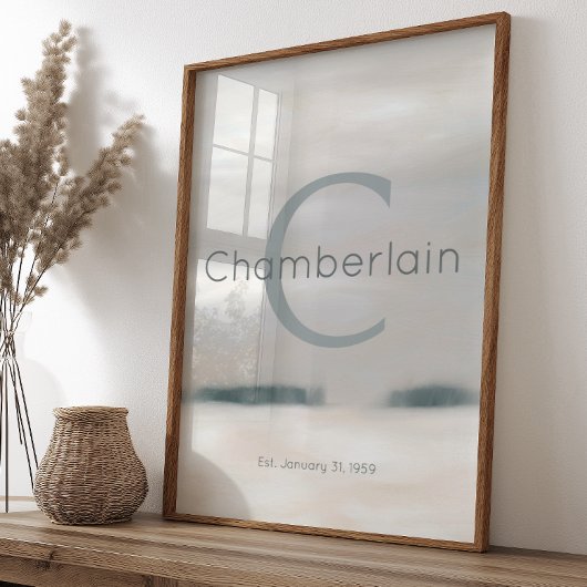 Neutral Winter Watercolor Custom Last Name Print