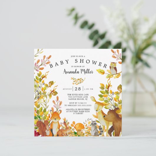 Neutral Woodland Forest Animals Baby shower Kaart (Staand voorkant)
