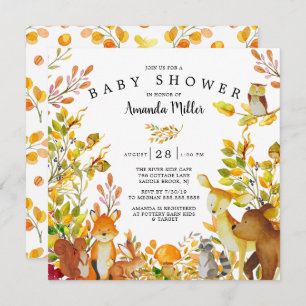 Neutral Woodland Forest Animals Baby shower Kaart