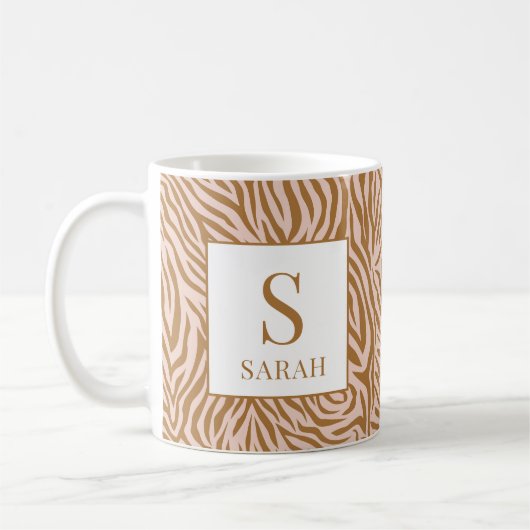 Neutral Zebra Custom Initial Name Mug (Gauche)