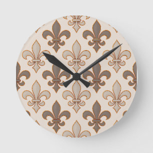 Neutrale Aarde Koninklijke Fleur-de-lis Stijl Ronde Klok