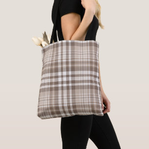 Neutrale aardetone plaid tartan ontwerp draagtas