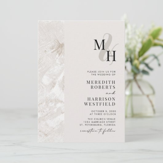 Neutrale Aardetonen QR Code Monogram Bruiloft Kaart (Staand voorkant)