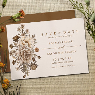Neutrale aardse crème + bruin bloemen save the date