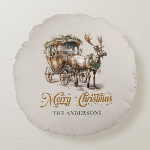 Neutrale aardse tinten groen en goud Rendier Rond Kussen