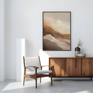 Neutrale Abstracte Gouden Landschapskunst Canvas Afdruk