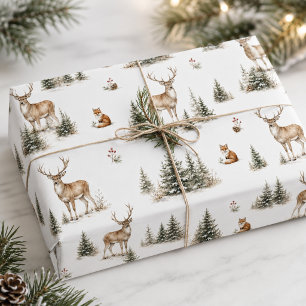 Neutrale Aquarel Bosland Herten Denn Kerstmis Cadeaupapier