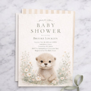 Neutrale Aquarel Otter Baby Shower Bos Kaart