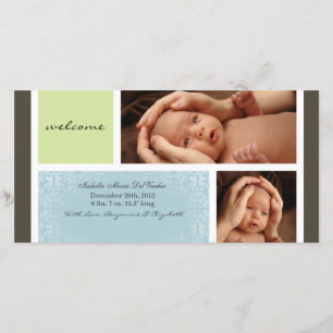 Neutrale baby fotocard aankondiging