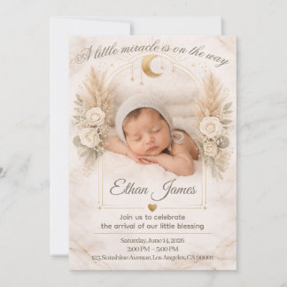 Neutrale Baby Shower Boho Bloem Maantje Baby Sprin Kaart