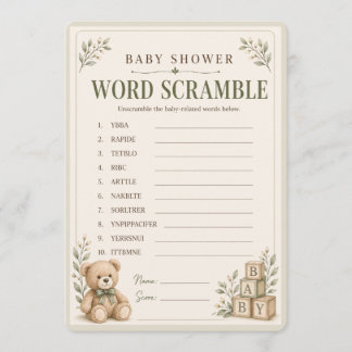 Neutrale Baby Shower Woordzoekspel | Antwoord Kaart